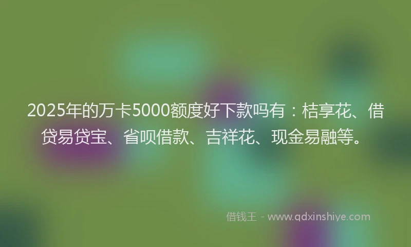2025年的万卡5000额度好下款吗有：桔享花、借贷易贷宝、省呗借款、吉祥花、现金易融等。