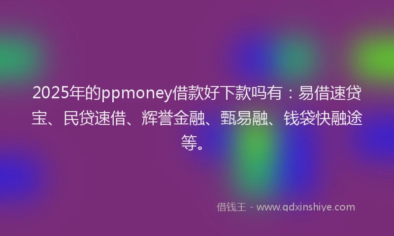 2025年的ppmoney借款好下款吗有：易借速贷宝、民贷速借、辉誉金融、甄易融、钱袋快融途等。