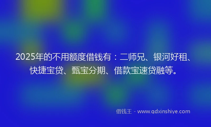 2025年的不用额度借钱有：二师兄、银河好租、快捷宝贷、甄宝分期、借款宝速贷融等。