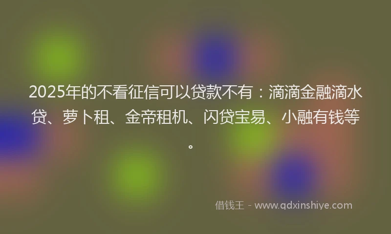 2025年的不看征信可以贷款不有：滴滴金融滴水贷、萝卜租、金帝租机、闪贷宝易、小融有钱等。