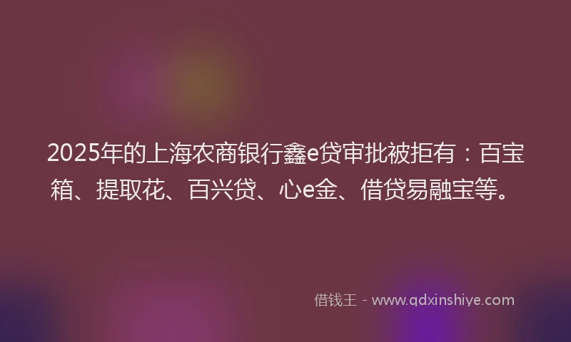 2025年的上海农商银行鑫e贷审批被拒有：百宝箱、提取花、百兴贷、心e金、借贷易融宝等。