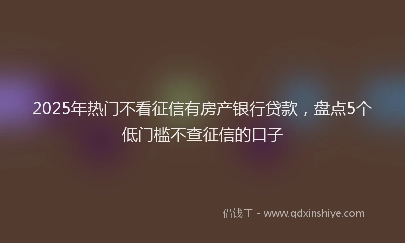 2025年热门不看征信有房产银行贷款，盘点5个低门槛不查征信的口子