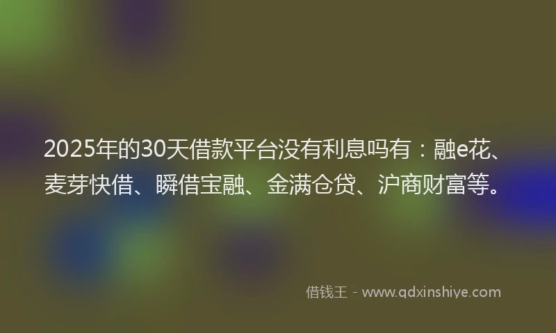 2025年的30天借款平台没有利息吗有：融e花、麦芽快借、瞬借宝融、金满仓贷、沪商财富等。