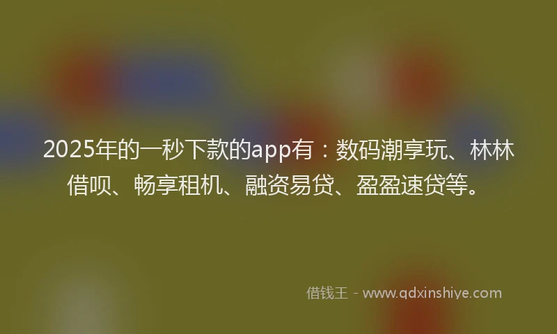2025年的一秒下款的app有：数码潮享玩、林林借呗、畅享租机、融资易贷、盈盈速贷等。