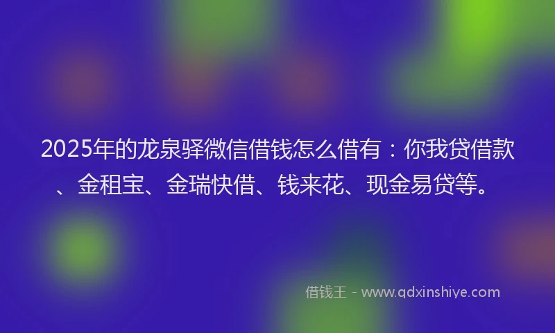 2025年的龙泉驿微信借钱怎么借有：你我贷借款、金租宝、金瑞快借、钱来花、现金易贷等。