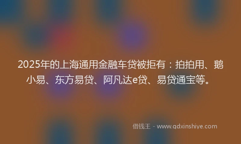 2025年的上海通用金融车贷被拒有：拍拍用、鹅小易、东方易贷、阿凡达e贷、易贷通宝等。
