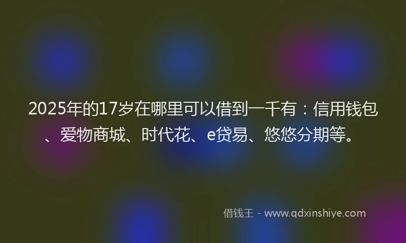 2025年的17岁在哪里可以借到一千有：信用钱包、爱物商城、时代花、e贷易、悠悠分期等。