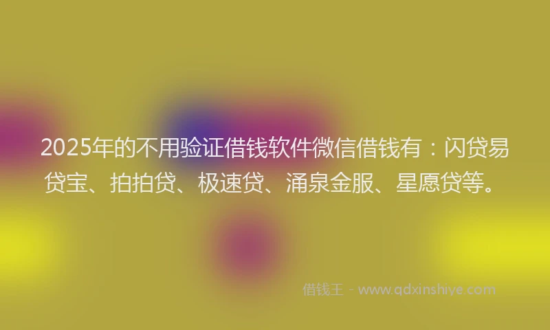 2025年的不用验证借钱软件微信借钱有：闪贷易贷宝、拍拍贷、极速贷、涌泉金服、星愿贷等。