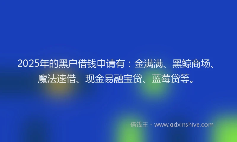 2025年的黑户借钱申请有：金满满、黑鲸商场、魔法速借、现金易融宝贷、蓝莓贷等。