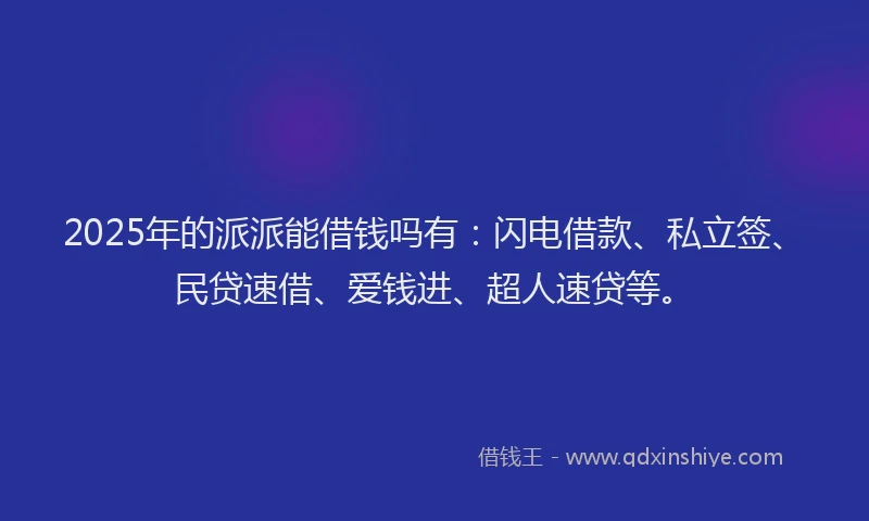 2025年的派派能借钱吗有：闪电借款、私立签、民贷速借、爱钱进、超人速贷等。