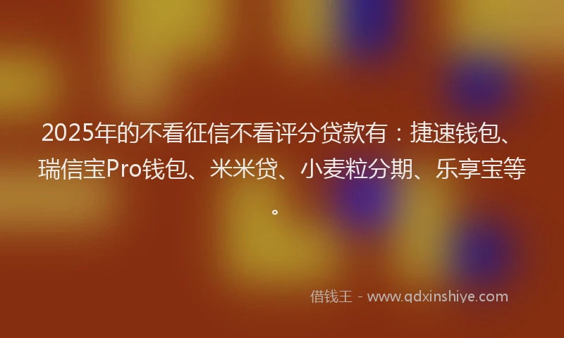 2025年的不看征信不看评分贷款有:捷速钱包、瑞信宝Pro钱包、米米贷、小麦粒分期、乐享宝等。