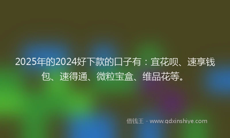 2025年的2024好下款的口子有：宜花呗、速享钱包、速得通、微粒宝盒、维品花等。