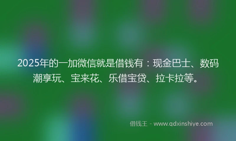 2025年的一加微信就是借钱有：现金巴士、数码潮享玩、宝来花、乐借宝贷、拉卡拉等。