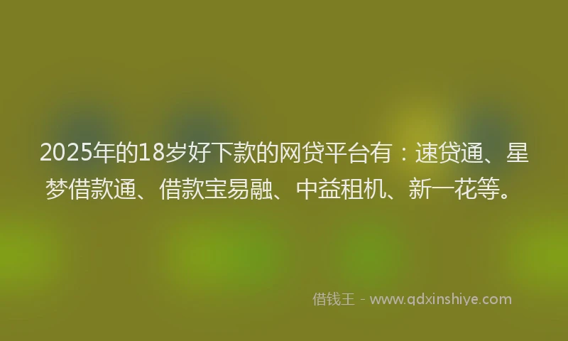 2025年的18岁好下款的网贷平台有：速贷通、星梦借款通、借款宝易融、中益租机、新一花等。