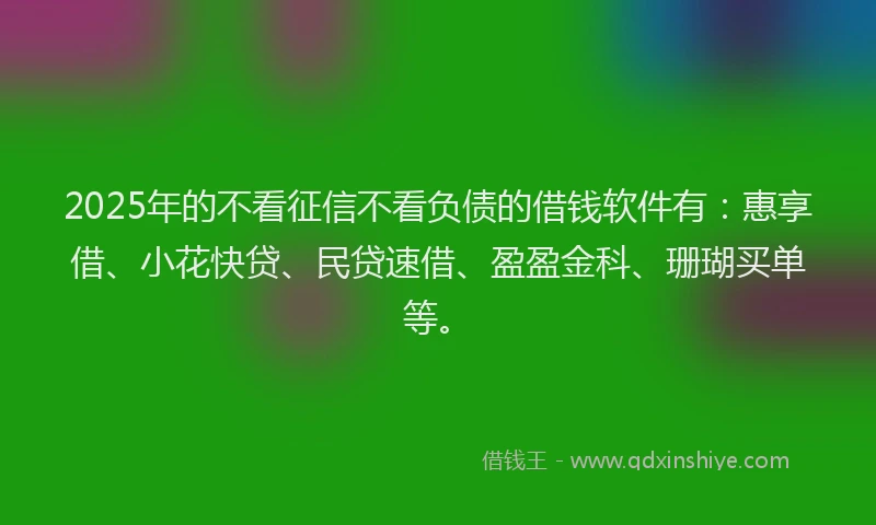 2025年的不看征信不看负债的借钱软件有：惠享借、小花快贷、民贷速借、盈盈金科、珊瑚买单等。