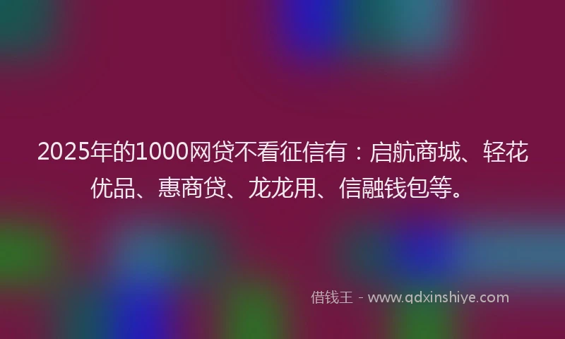 2025年的1000网贷不看征信有：启航商城、轻花优品、惠商贷、龙龙用、信融钱包等。