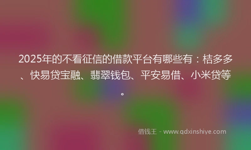 2025年的不看征信的借款平台有哪些有：桔多多、快易贷宝融、翡翠钱包、平安易借、小米贷等。