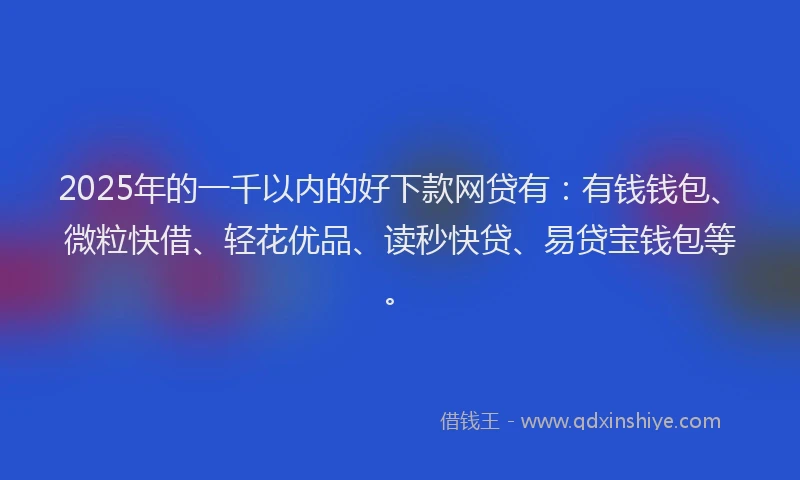 2025年的一千以内的好下款网贷有：有钱钱包、微粒快借、轻花优品、读秒快贷、易贷宝钱包等。