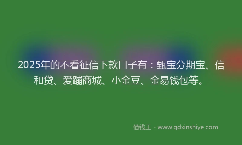2025年的不看征信下款口子有：甄宝分期宝、信和贷、爱蹦商城、小金豆、金易钱包等。