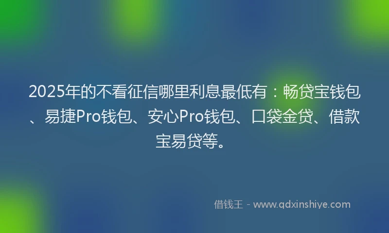 2025年的不看征信哪里利息最低有：畅贷宝钱包、易捷Pro钱包、安心Pro钱包、口袋金贷、借款宝易贷等。