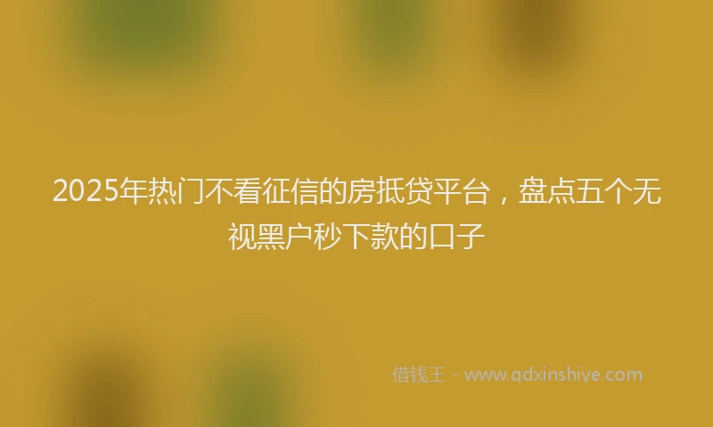 2025年热门不看征信的房抵贷平台，盘点五个无视黑户秒下款的口子