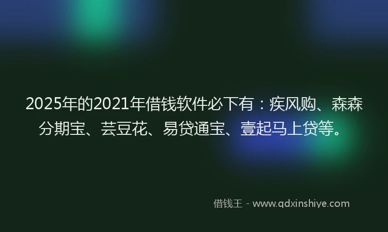 2025年的2021年借钱软件必下有：疾风购、森森分期宝、芸豆花、易贷通宝、壹起马上贷等。