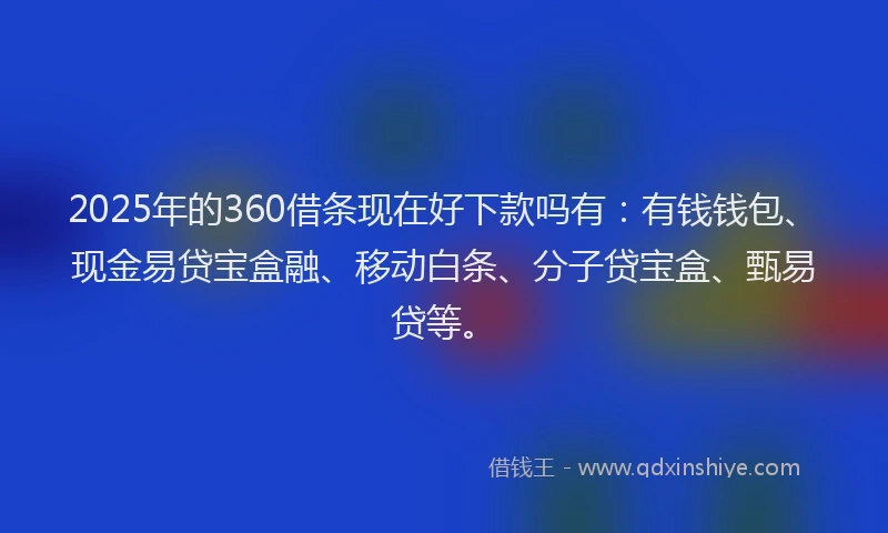 2025年的360借条现在好下款吗有：有钱钱包、现金易贷宝盒融、移动白条、分子贷宝盒、甄易贷等。