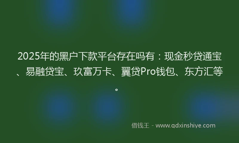 2025年的黑户下款平台存在吗有：现金秒贷通宝、易融贷宝、玖富万卡、翼贷Pro钱包、东方汇等。