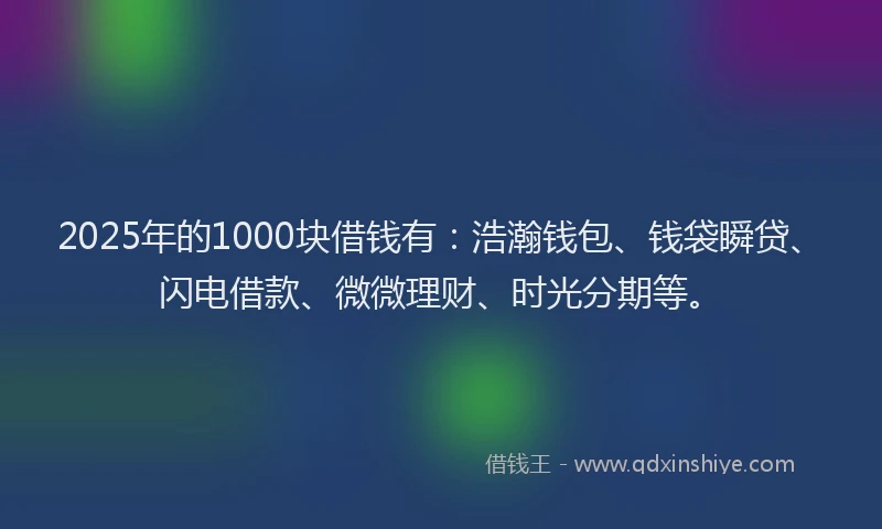 2025年的1000块借钱有：浩瀚钱包、钱袋瞬贷、闪电借款、微微理财、时光分期等。
