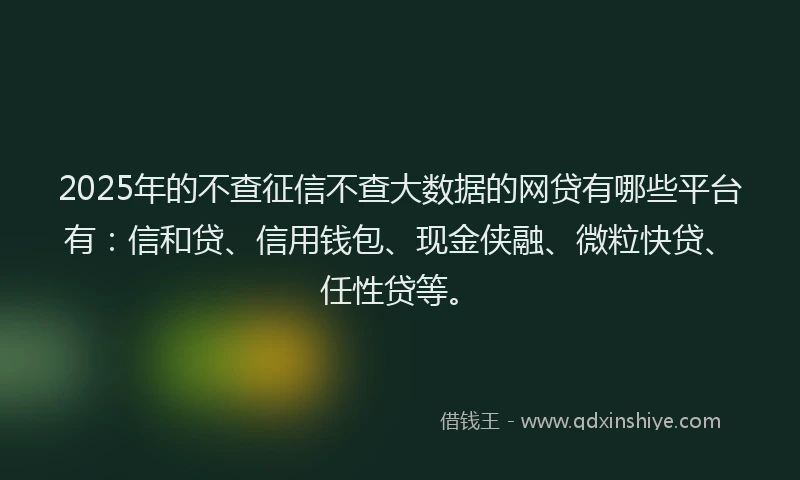 2025年的不查征信不查大数据的网贷有哪些平台有：信和贷、信用钱包、现金侠融、微粒快贷、任性贷等。