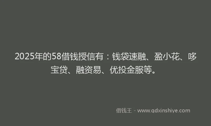 2025年的58借钱授信有：钱袋速融、盈小花、哆宝贷、融资易、优投金服等。
