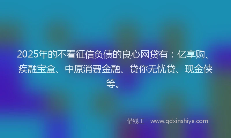 2025年的不看征信负债的良心网贷有：亿享购、疾融宝盒、中原消费金融、贷你无忧贷、现金侠等。