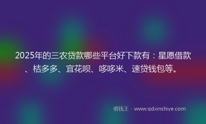 2025年的三农贷款哪些平台好下款有：星愿借款、桔多多、宜花呗、哆哆米、速贷钱包等。