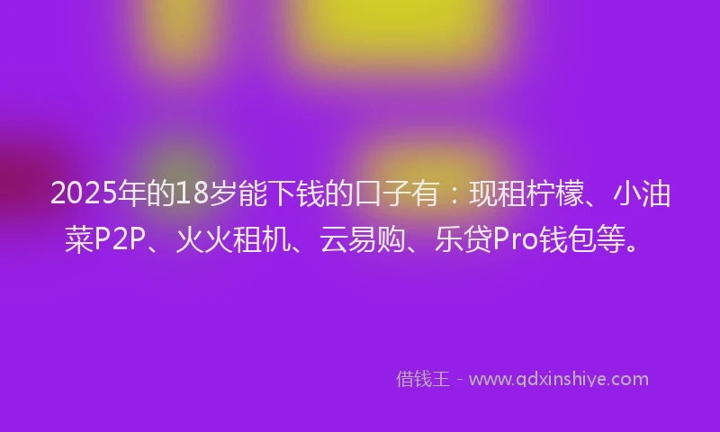 2025年的18岁能下钱的口子有：现租柠檬、小油菜P2P、火火租机、云易购、乐贷Pro钱包等。