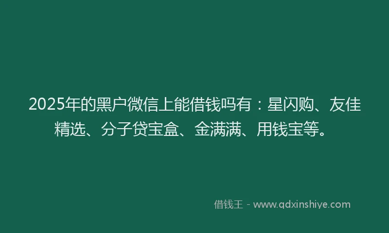 2025年的黑户微信上能借钱吗有：星闪购、友佳精选、分子贷宝盒、金满满、用钱宝等。