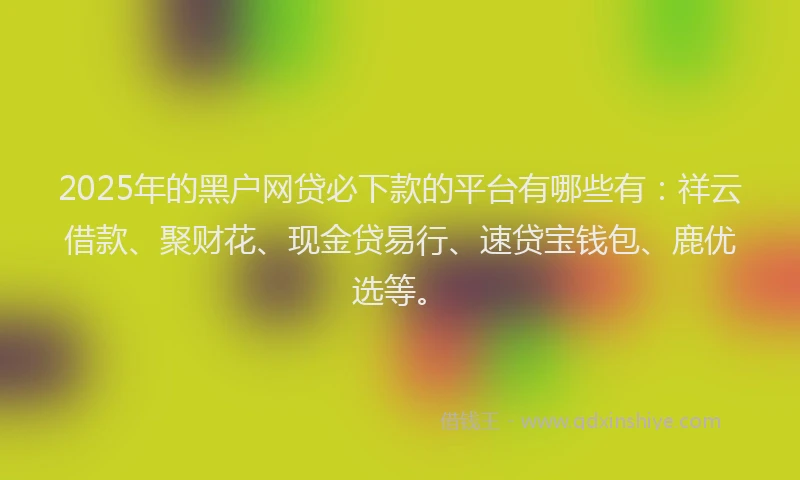 2025年的黑户网贷必下款的平台有哪些有：祥云借款、聚财花、现金贷易行、速贷宝钱包、鹿优选等。