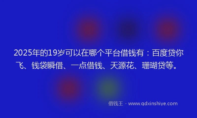 2025年的19岁可以在哪个平台借钱有：百度贷你飞、钱袋瞬借、一点借钱、天源花、珊瑚贷等。