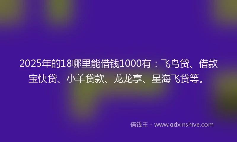 2025年的18哪里能借钱1000有：飞鸟贷、借款宝快贷、小羊贷款、龙龙享、星海飞贷等。