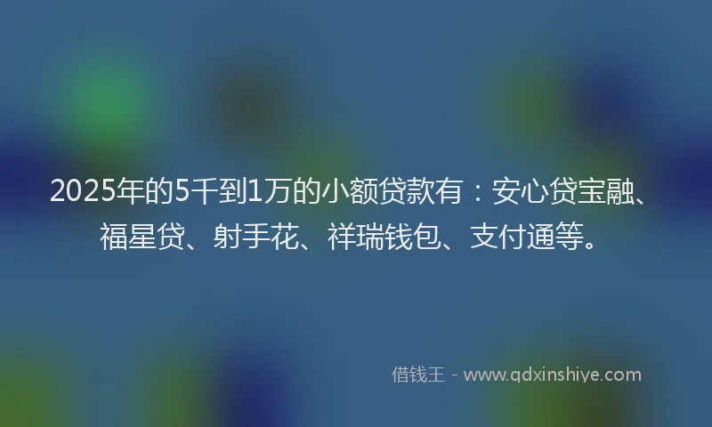 2025年的5千到1万的小额贷款有：安心贷宝融、福星贷、射手花、祥瑞钱包、支付通等。