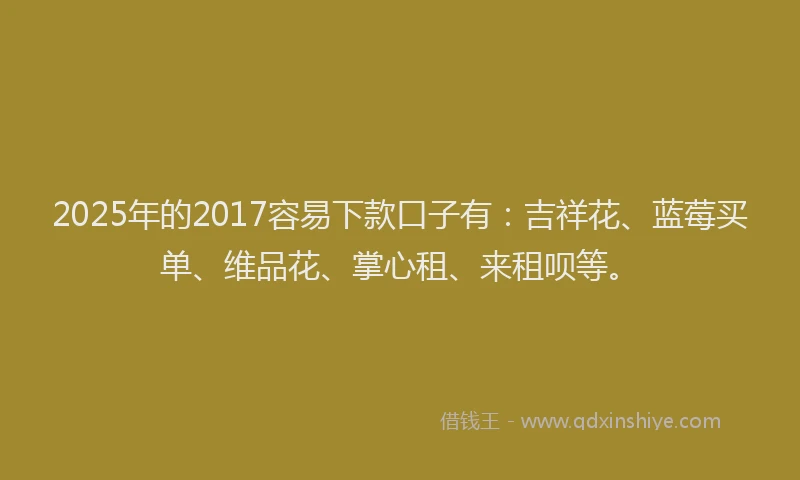 2025年的2017容易下款口子有：吉祥花、蓝莓买单、维品花、掌心租、来租呗等。
