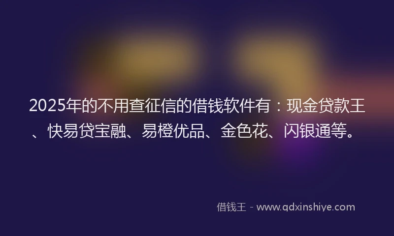 2025年的不用查征信的借钱软件有：现金贷款王、快易贷宝融、易橙优品、金色花、闪银通等。