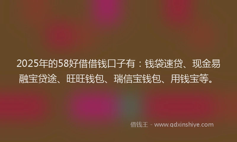 2025年的58好借借钱口子有：钱袋速贷、现金易融宝贷途、旺旺钱包、瑞信宝钱包、用钱宝等。