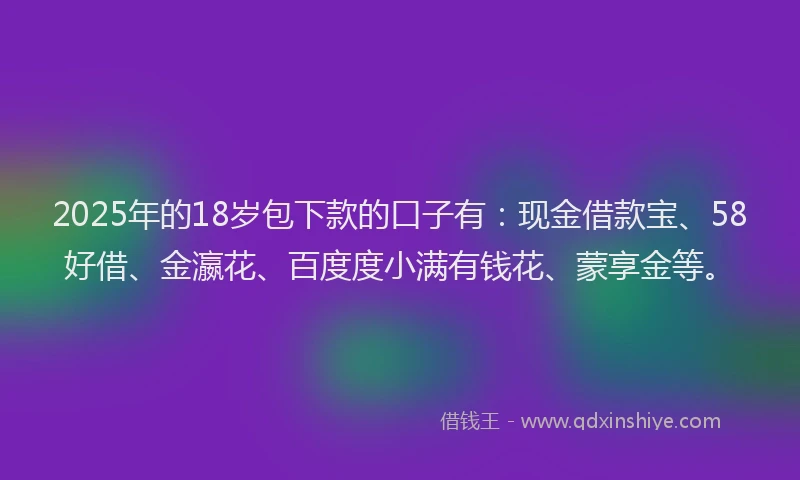 2025年的18岁包下款的口子有：现金借款宝、58好借、金瀛花、百度度小满有钱花、蒙享金等。