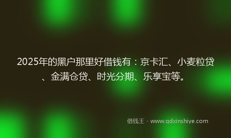 2025年的黑户那里好借钱有：京卡汇、小麦粒贷、金满仓贷、时光分期、乐享宝等。
