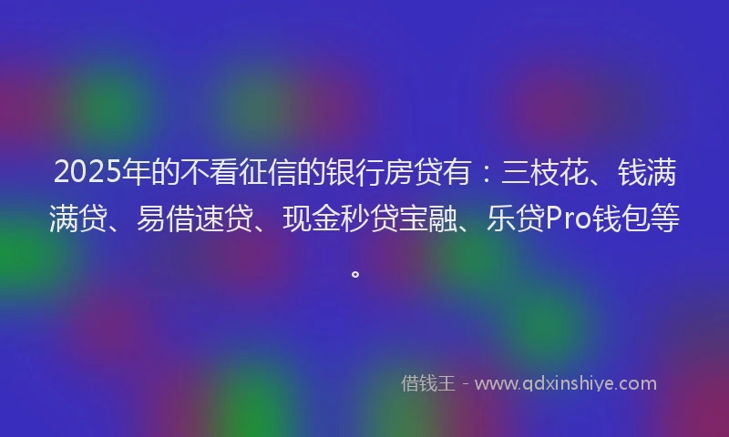 2025年的不看征信的银行房贷有：三枝花、钱满满贷、易借速贷、现金秒贷宝融、乐贷Pro钱包等。