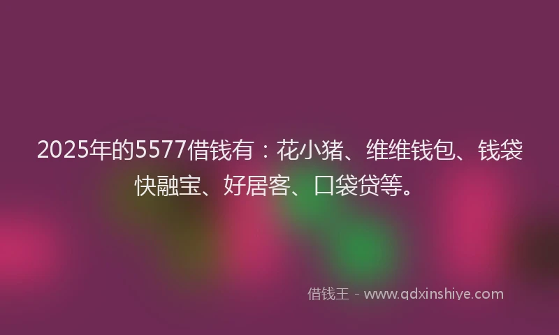 2025年的5577借钱有：花小猪、维维钱包、钱袋快融宝、好居客、口袋贷等。