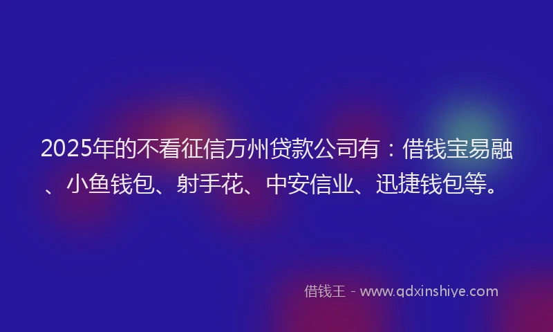 2025年的不看征信万州贷款公司有：借钱宝易融、小鱼钱包、射手花、中安信业、迅捷钱包等。