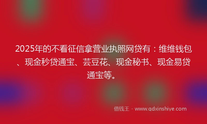 2025年的不看征信拿营业执照网贷有：维维钱包、现金秒贷通宝、芸豆花、现金秘书、现金易贷通宝等。