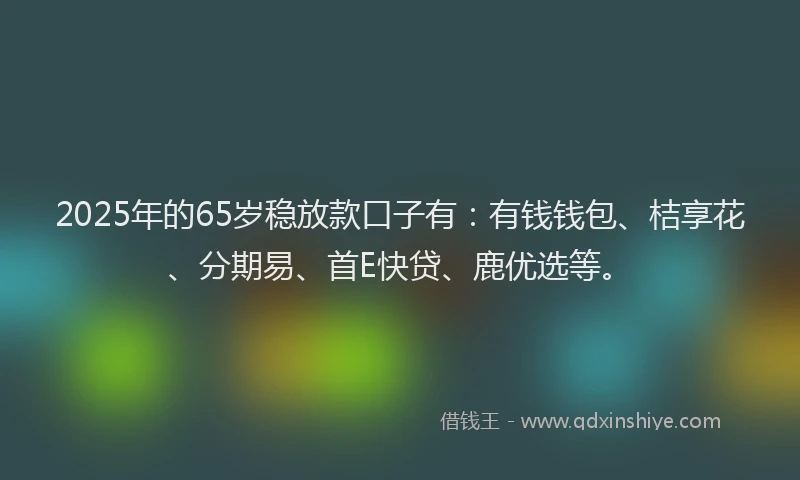 2025年的65岁稳放款口子有：有钱钱包、桔享花、分期易、首E快贷、鹿优选等。