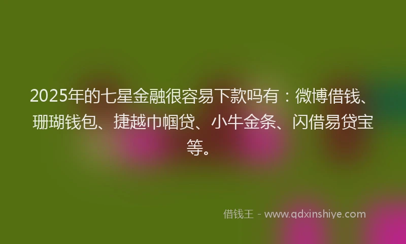 2025年的七星金融很容易下款吗有：微博借钱、珊瑚钱包、捷越巾帼贷、小牛金条、闪借易贷宝等。
